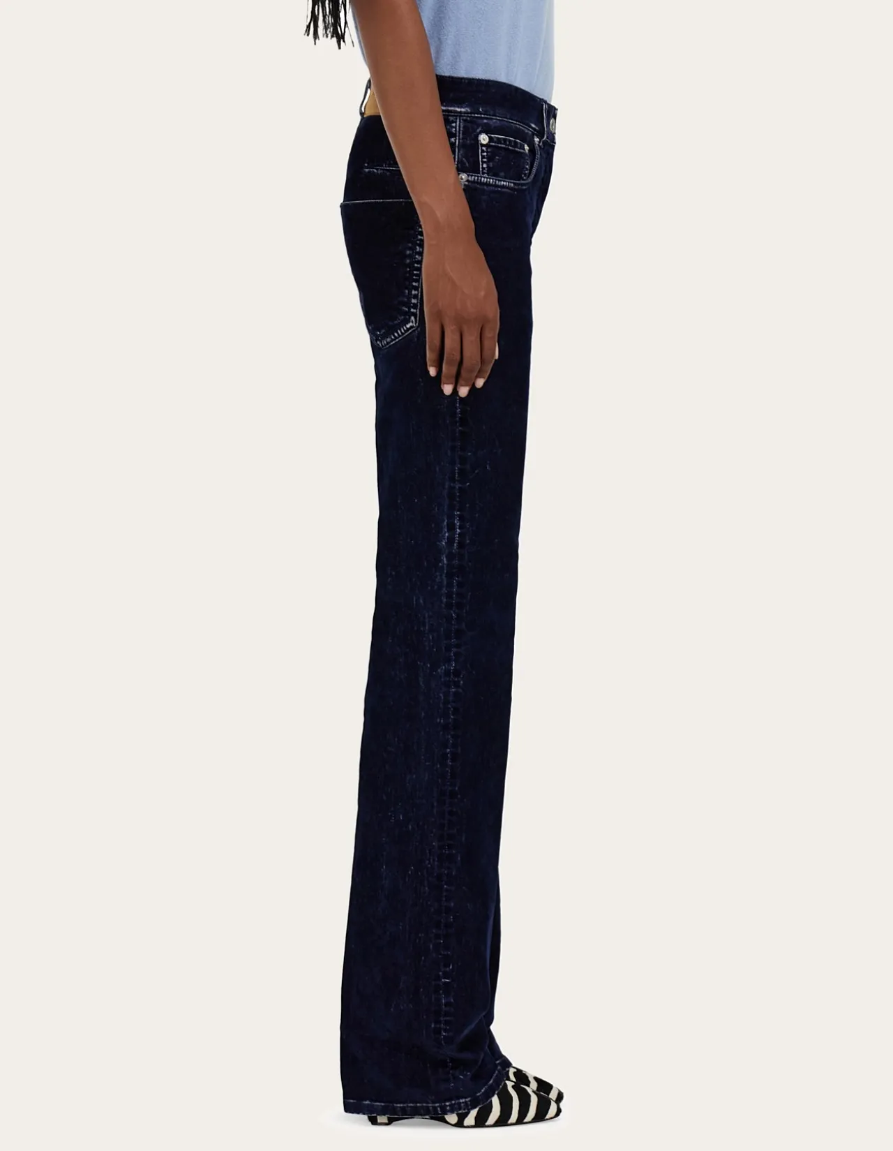 Five Pocket Velvet Look Straight Leg Trouser