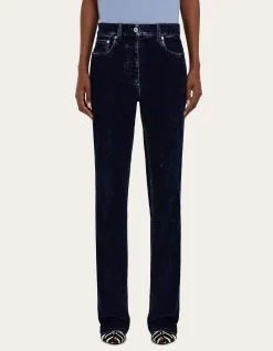 Five Pocket Velvet Look Straight Leg Trouser