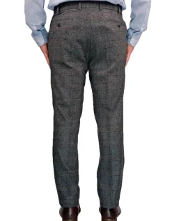 FLAT FRONT STRETCH CHECK WOOL TROUSER