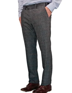 FLAT FRONT STRETCH CHECK WOOL TROUSER
