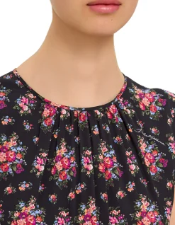 FLORAL PRINT HIGH NECK SL MIDI DRESS