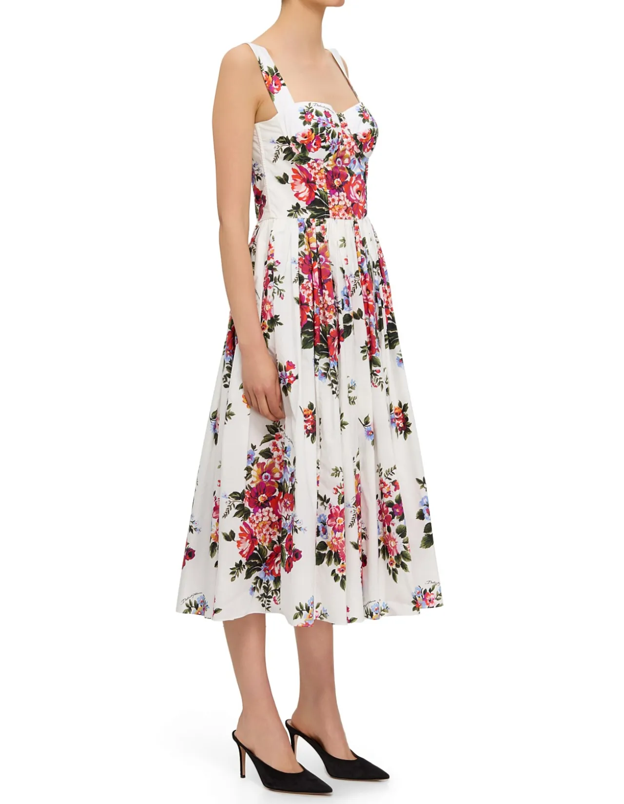 FLORAL PRINT SQUARE NECK SL MIDI DRESS