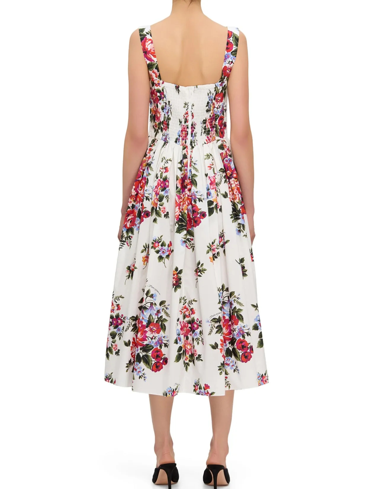 FLORAL PRINT SQUARE NECK SL MIDI DRESS