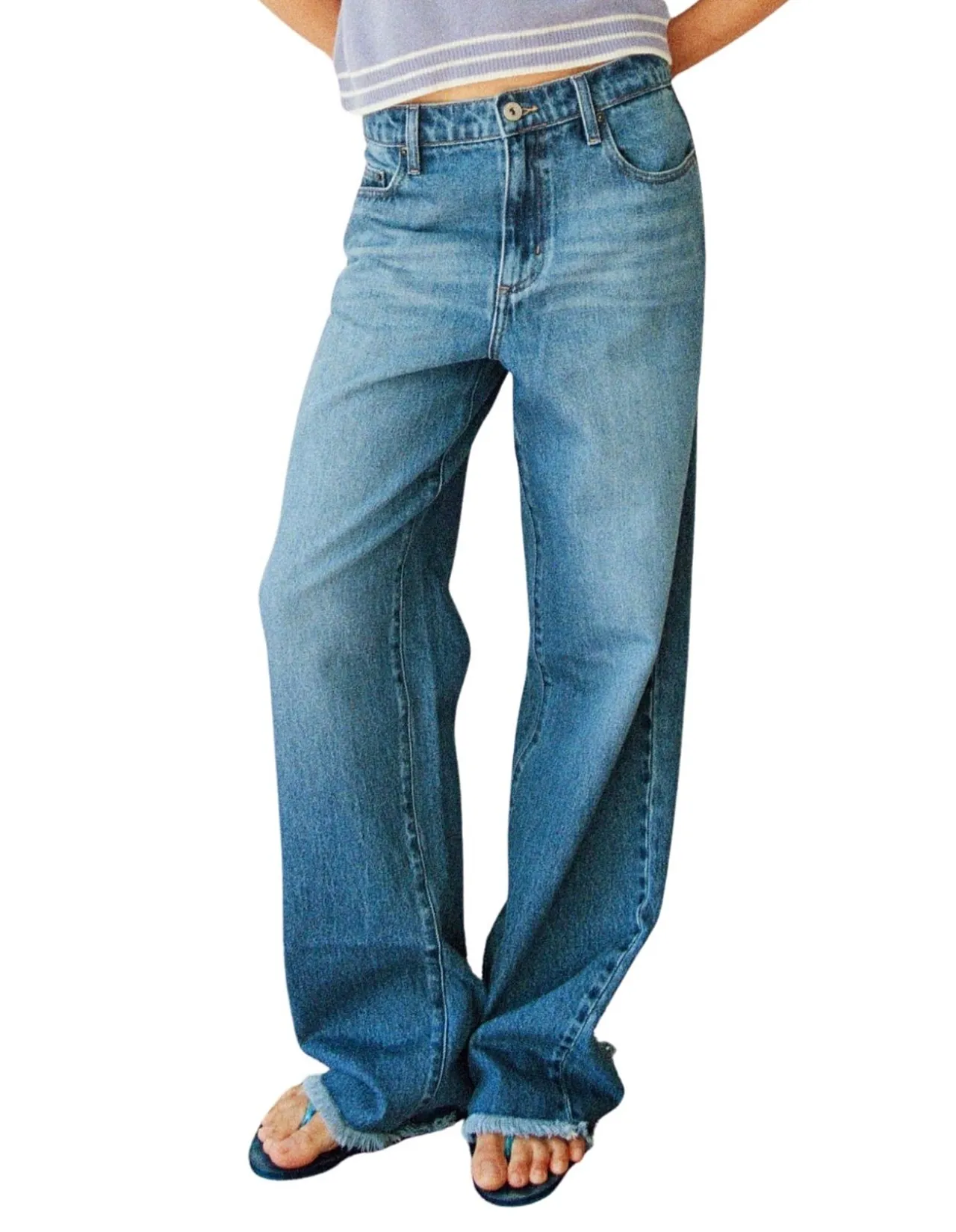 Freddie Wide Leg Raw Hem Denim Jeans