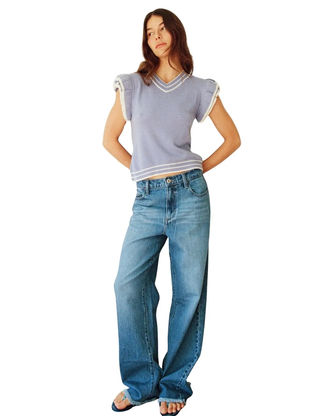 Freddie Wide Leg Raw Hem Denim Jeans