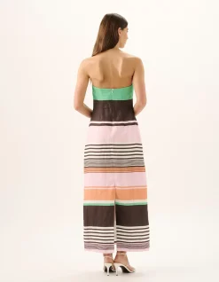 Frieda Tango Stripe Strapless Linen Maxi Dress