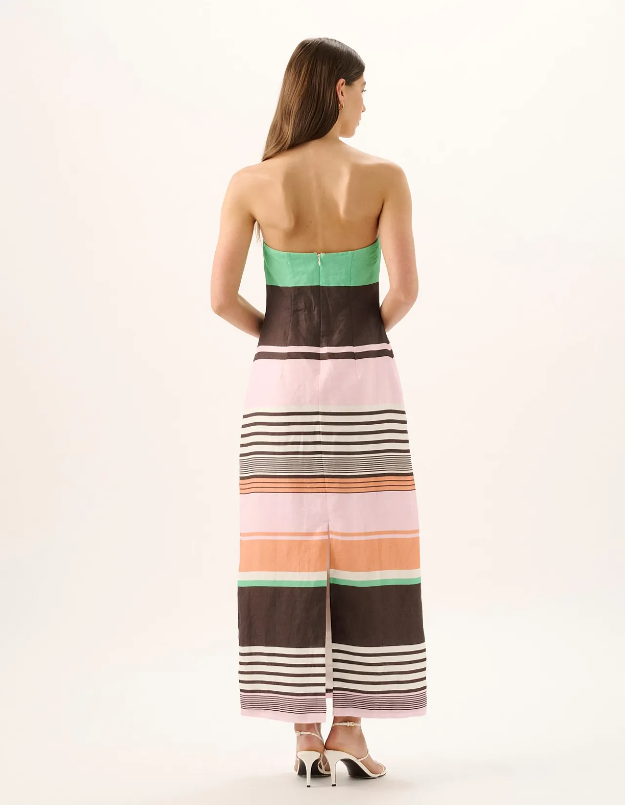 Frieda Tango Stripe Strapless Linen Maxi Dress