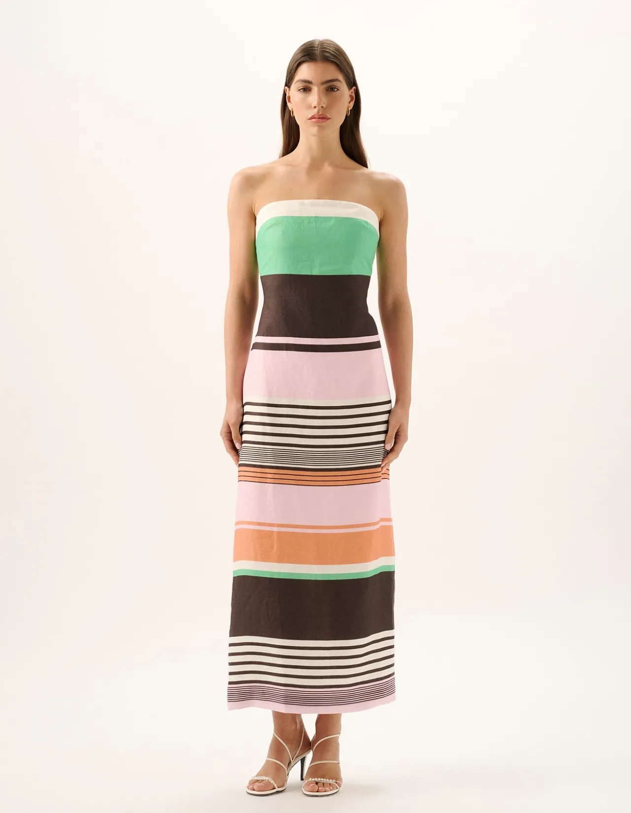 Frieda Tango Stripe Strapless Linen Maxi Dress