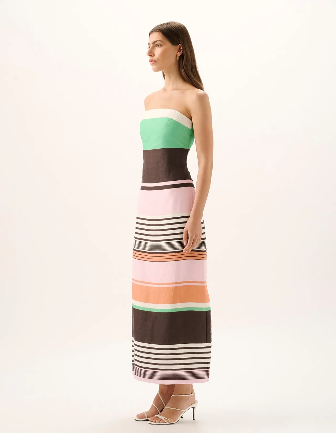 Frieda Tango Stripe Strapless Linen Maxi Dress