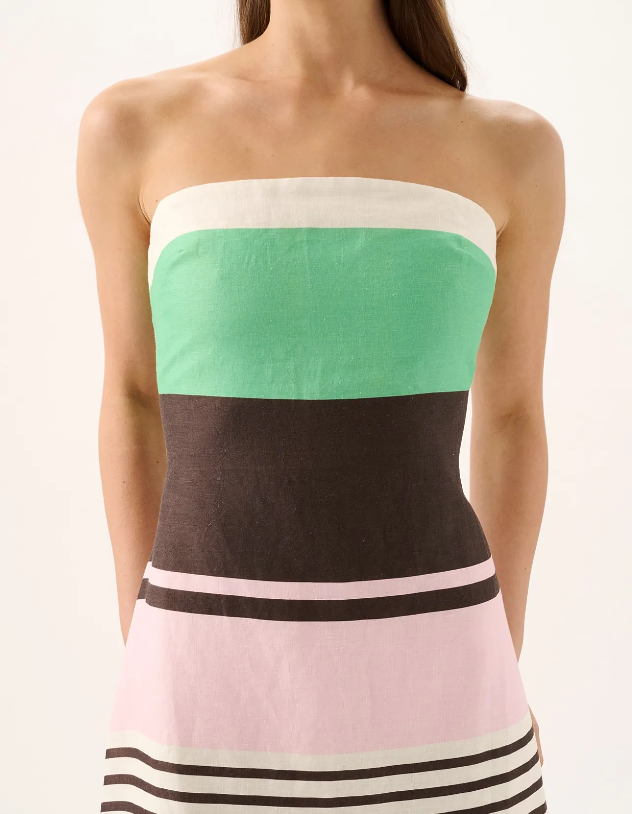 Frieda Tango Stripe Strapless Linen Maxi Dress