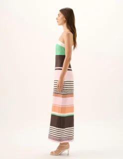 Frieda Tango Stripe Strapless Linen Maxi Dress