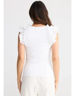 Frills Ribbed Cotton Ruffle Shoulder Tank