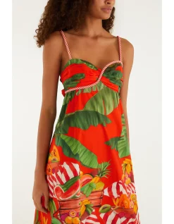 FRUIT TROLLEY RED SLEVELESS MAXI DRESS