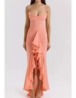 Gabbi Ruffled Front Maxi Dress Peach