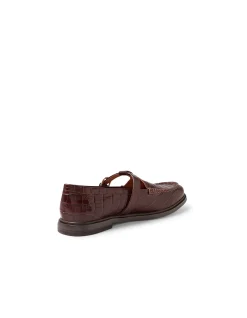 Gahla Croc Embossed T Bar Leather Flats