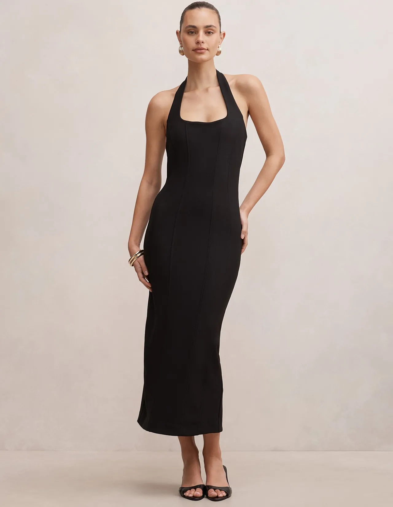 GINA HALTER NECK BODYCON MIDI DRESS