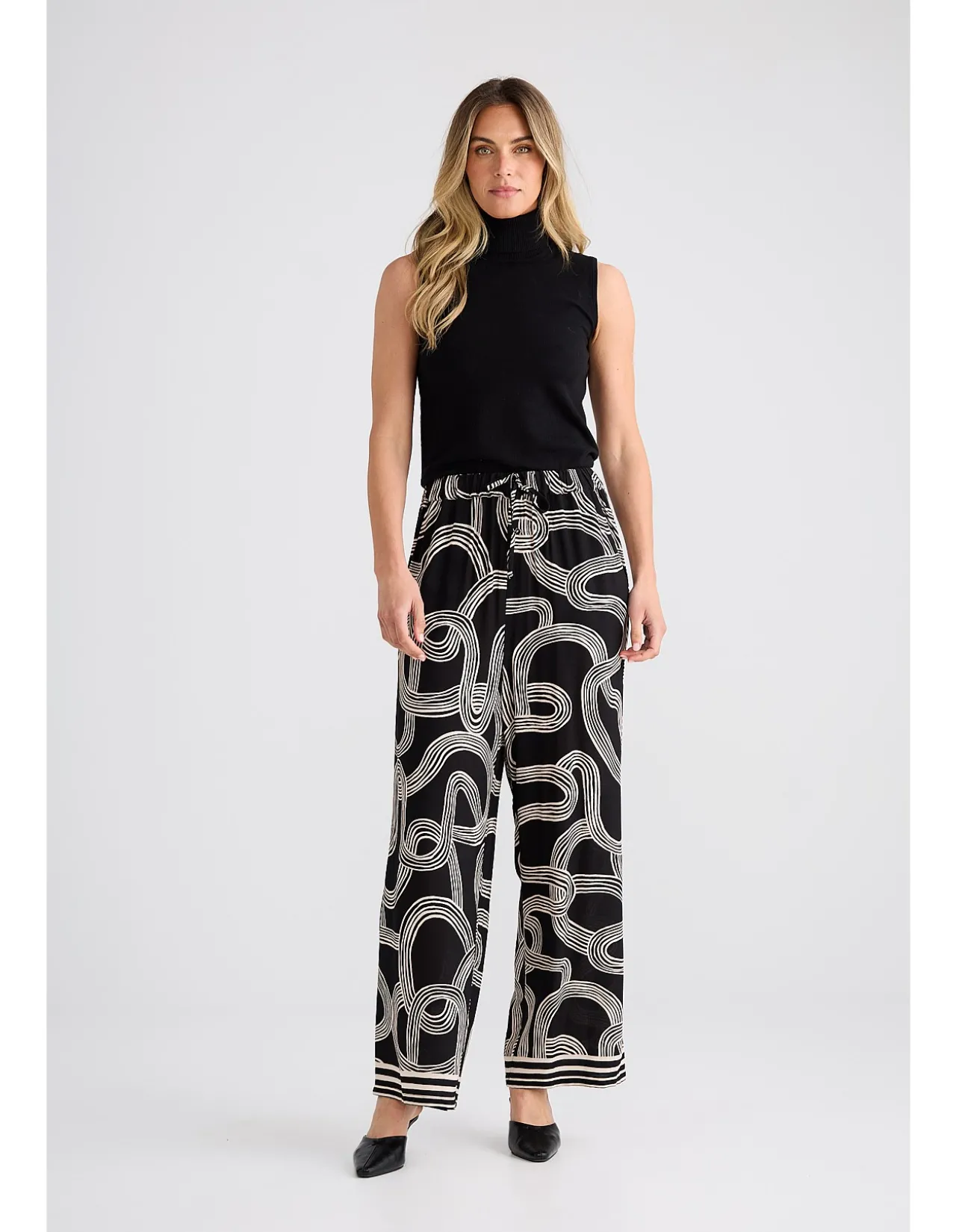 Glenda Ink Lines Wide Leg Drawstring Pant