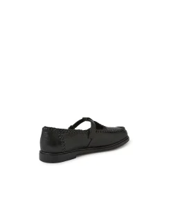 Glossed Stitch Detail T Bar Leather Flats