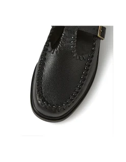 Glossed Stitch Detail T Bar Leather Flats