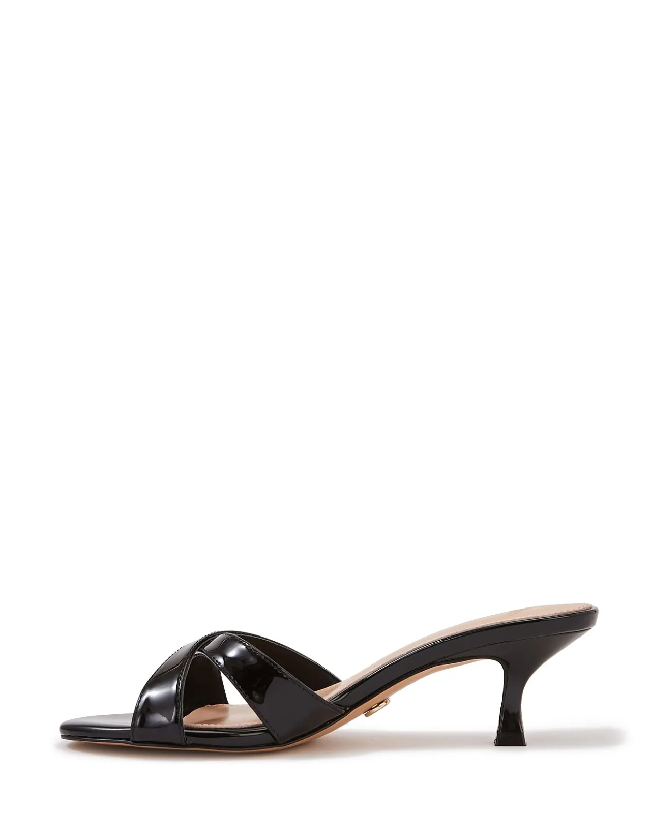 Gracie Black Patent Leather Kitten Heel Mule