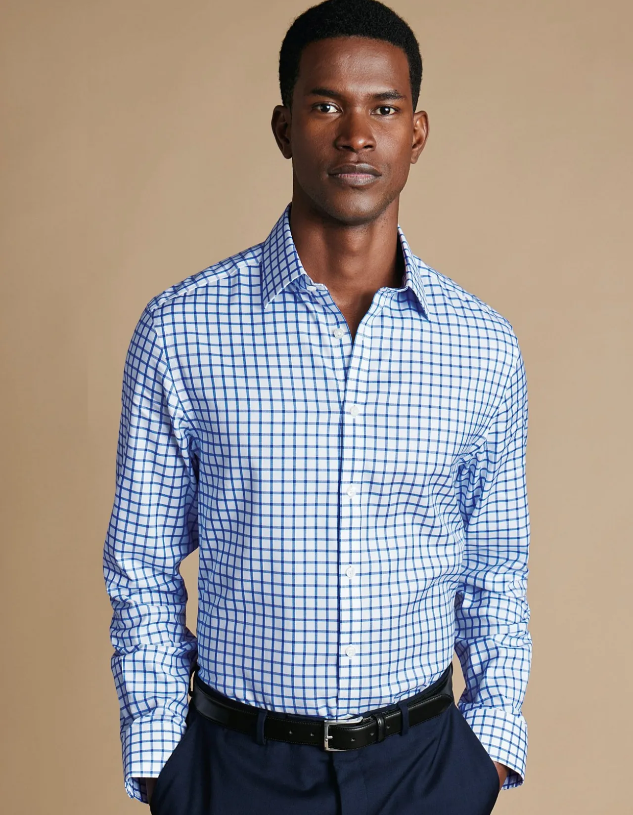 Grid check non-iron twill classic fit shirt