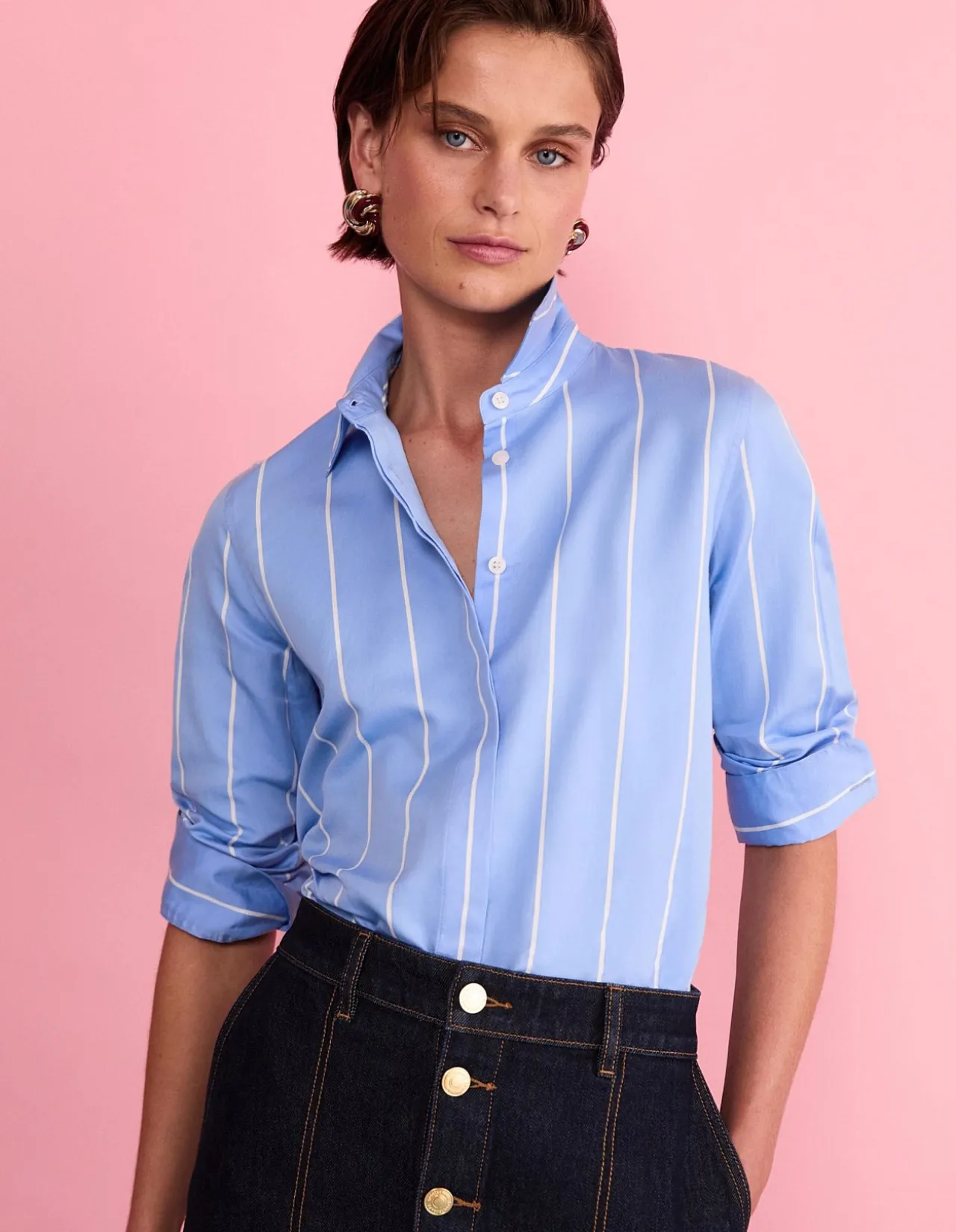HANNAH STRIPE COTTON SILK SHIRT