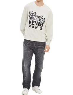 Happy Tiger Embroidered Classic Sweatshirt Black