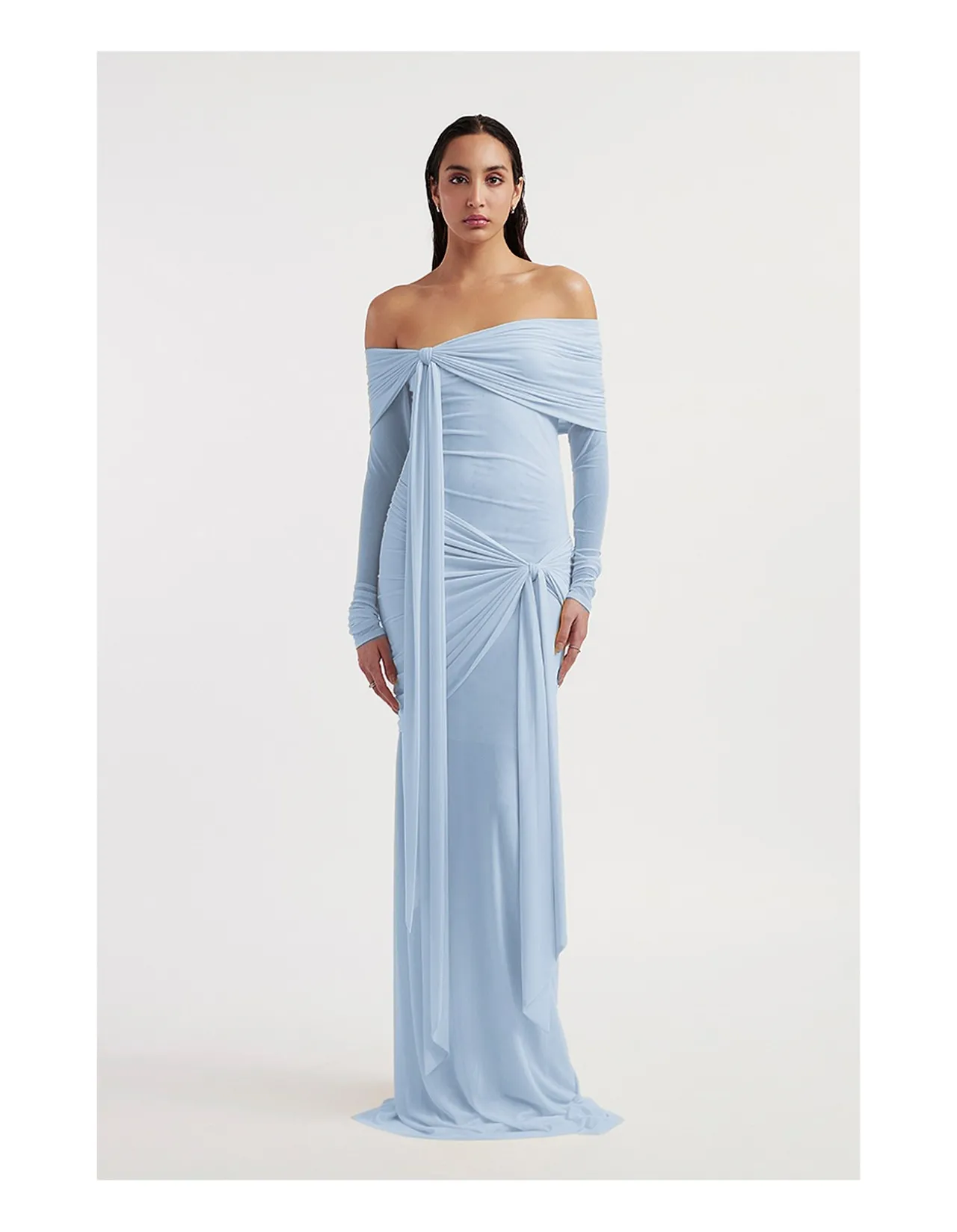 HELOISE OFF-SHOULDER MESH GOWN