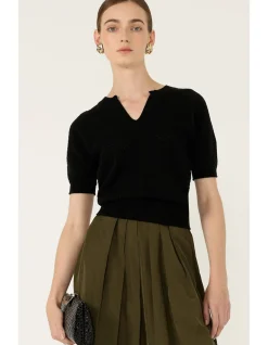 HENLEY KNIT TOP IN BLACK