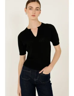 HENLEY KNIT TOP IN BLACK