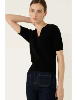 HENLEY KNIT TOP IN BLACK