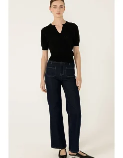 HENLEY KNIT TOP IN BLACK