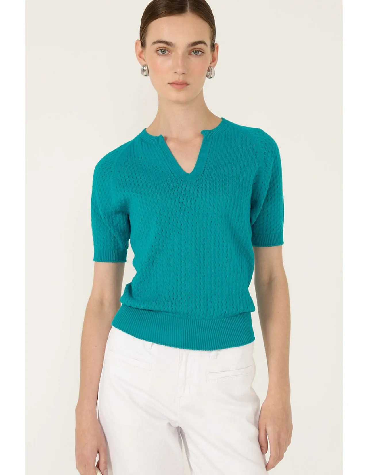 HENLEY KNIT TOP IN SEA GREEN