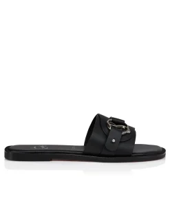HER IN ROMA MULE FLAT LEATHER BLACK