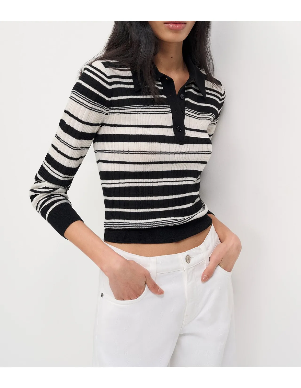 HERMIA STRIPED LS POLO KNIT