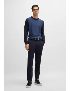 Herringbone-Structure Sweater in Regular Fit Dark Blue