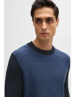 Herringbone-Structure Sweater in Regular Fit Dark Blue