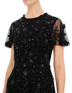 HIGH NECK FLUTTER SLEEVE MIDI DRESS