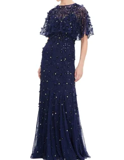 HIGH NECK SHAWL SLEEVE GOWN