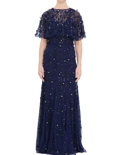 HIGH NECK SHAWL SLEEVE GOWN