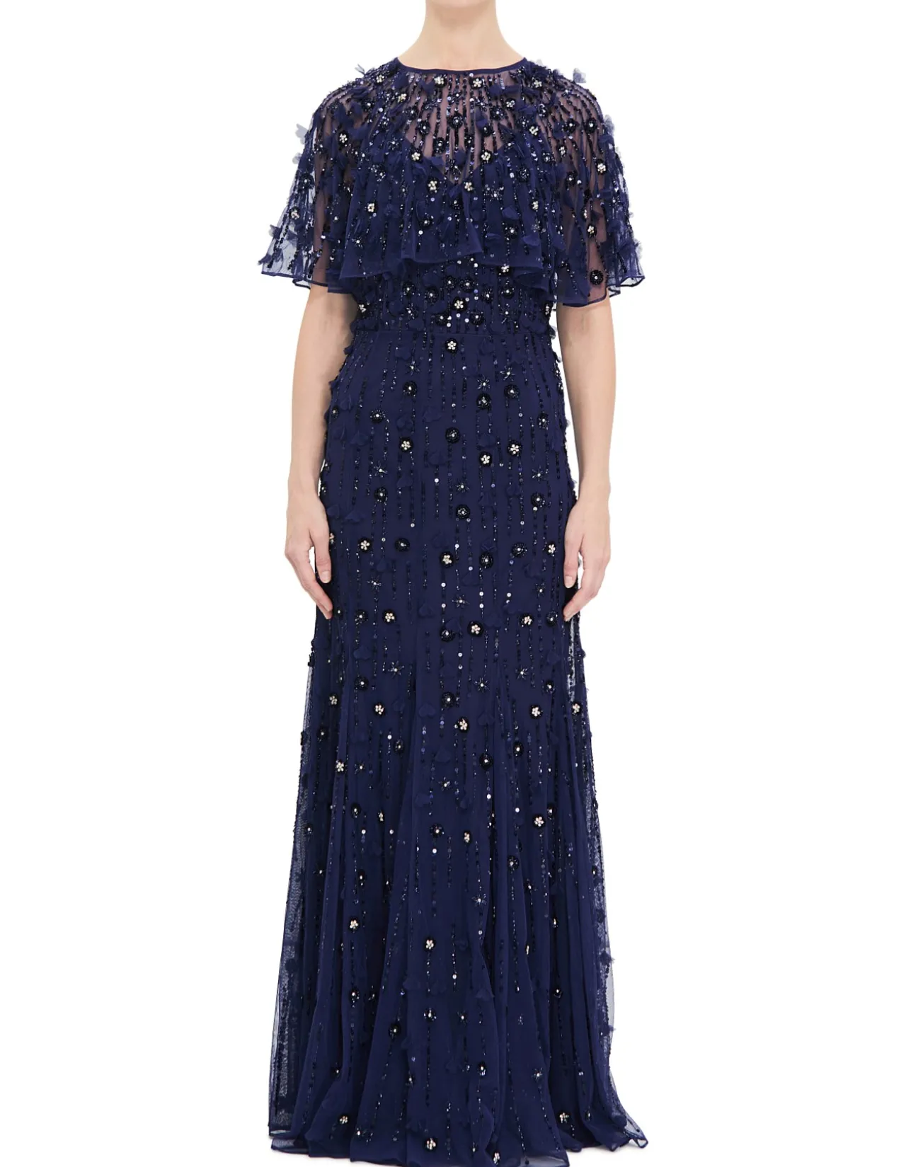 HIGH NECK SHAWL SLEEVE GOWN
