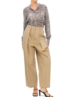 High Waist Pleated Loose Cotton Pants