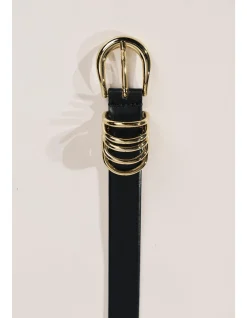 HOLLYHOCK GOLD BLACK LEATHER BELT