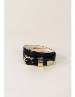 HOLLYHOCK GOLD BLACK LEATHER BELT