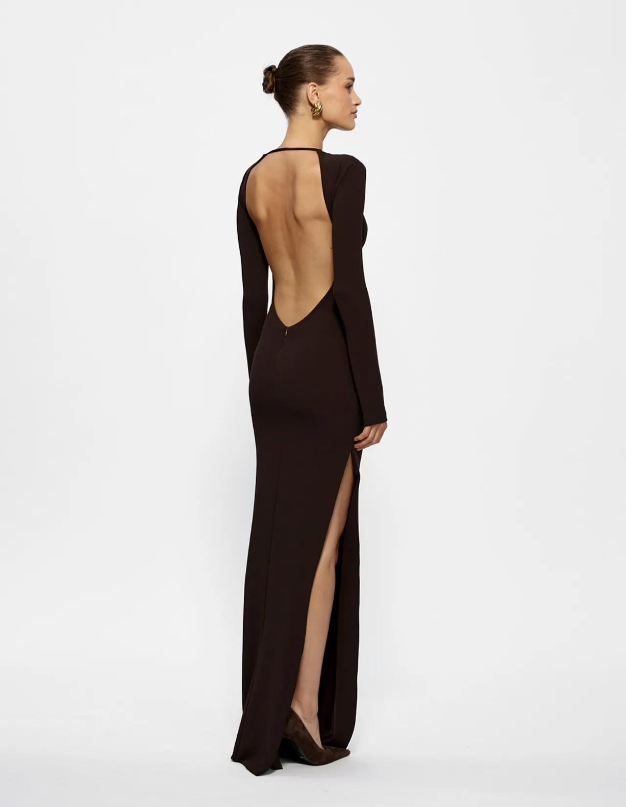 Indie Long Sleeve Crepe Floor Length Gown