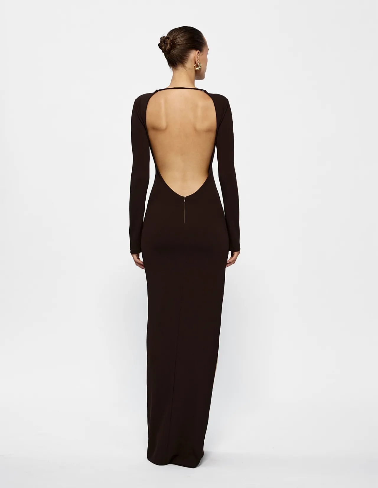 Indie Long Sleeve Crepe Floor Length Gown