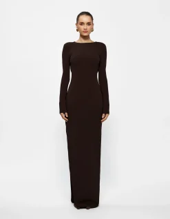 Indie Long Sleeve Crepe Floor Length Gown