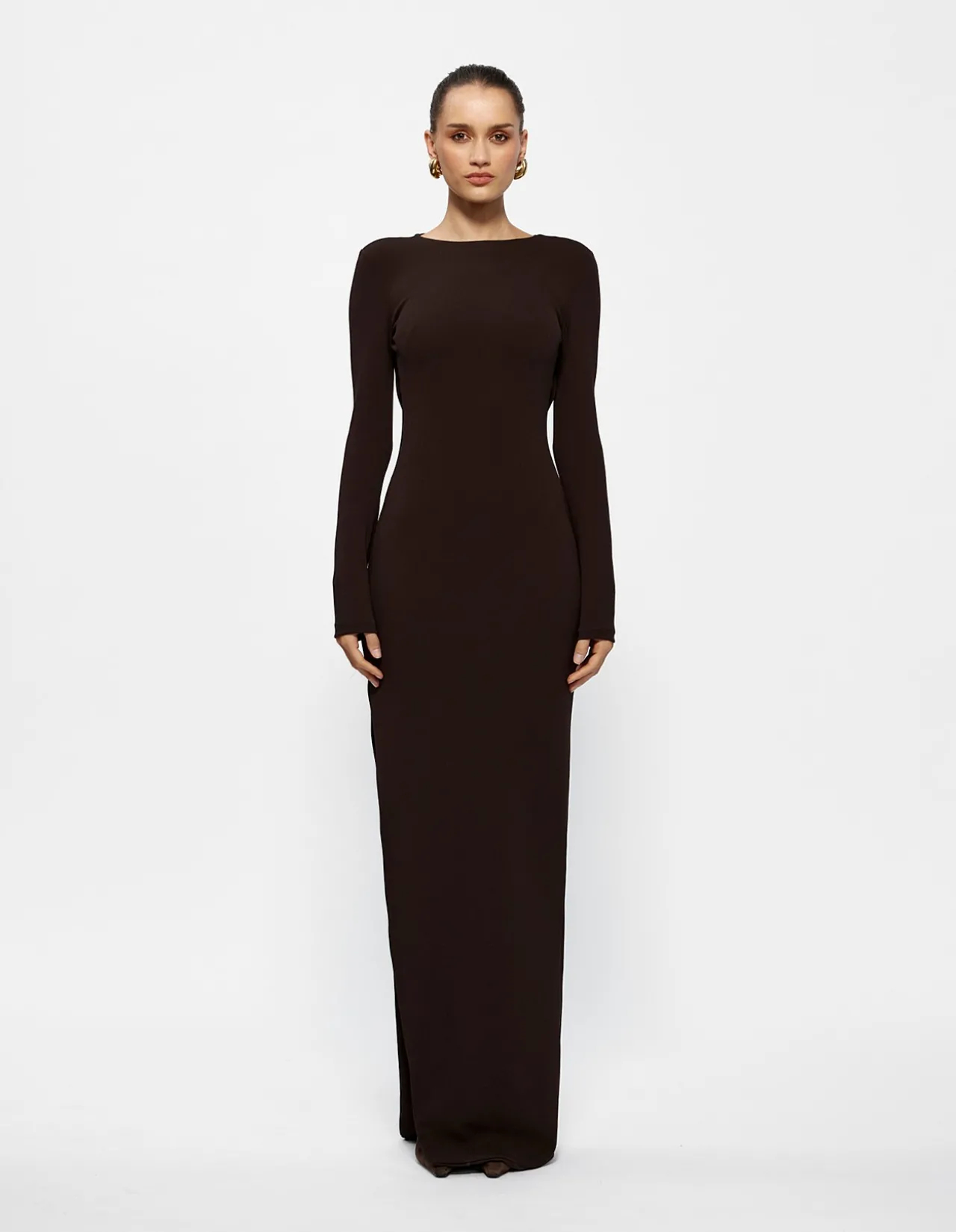 Indie Long Sleeve Crepe Floor Length Gown