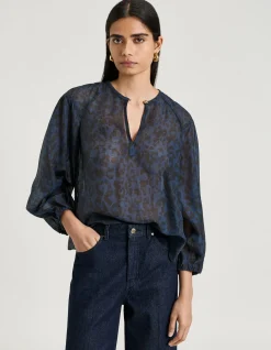 INK LEOPARD HAZE BLOUSON SLEEVE TOP