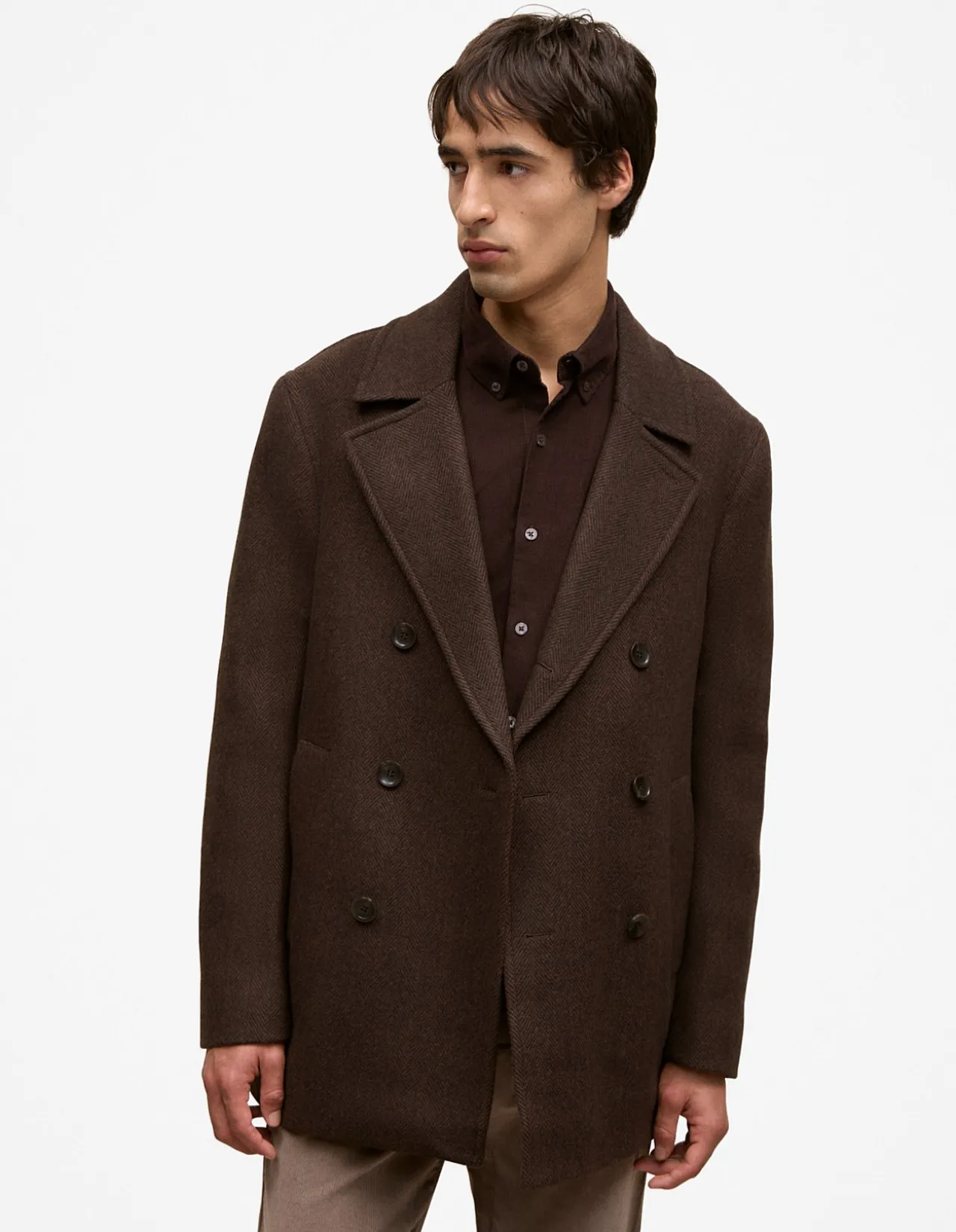 Italian Wool Herringbone Peacoat